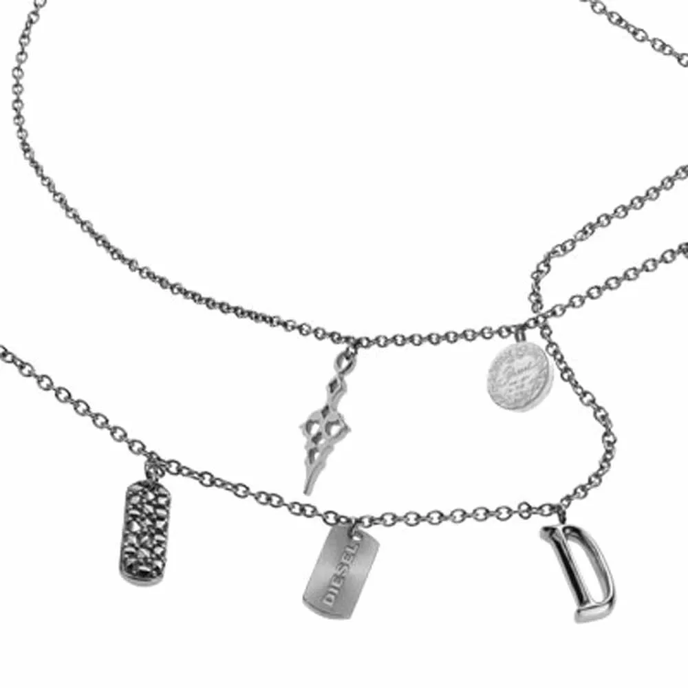 Diesel 銀色金屬裝飾窄版龐克牛皮手鍊 黑色 歷史價格詳細信息