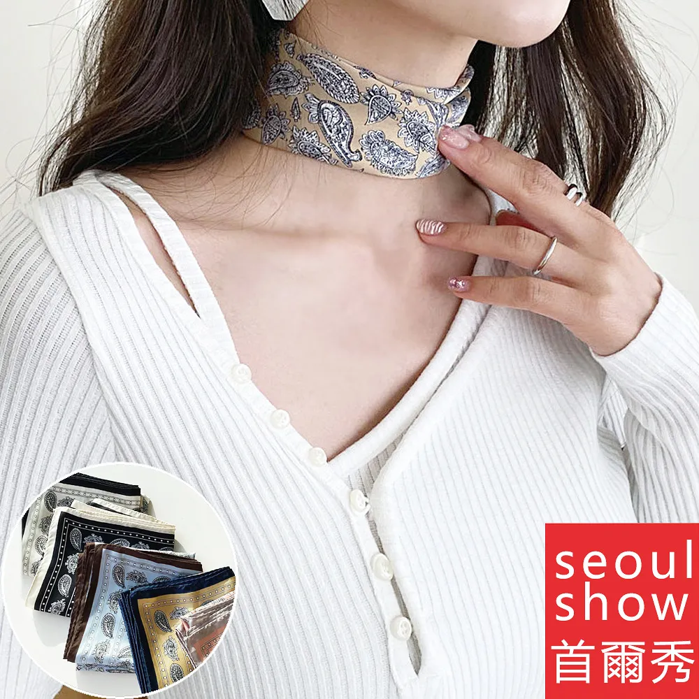 seoul show首爾秀 腰果花卉百搭頭巾仿蠶絲方領巾雪紡絲巾 歷史價格詳細信息