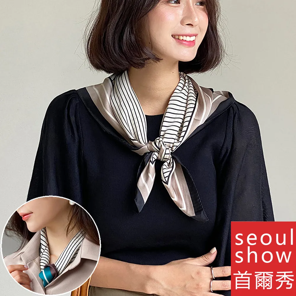 seoul show首爾秀 幾何拼色方巾仿蠶絲頭巾領巾雪紡圍巾仿真絲絲巾 歷史價格詳細信息