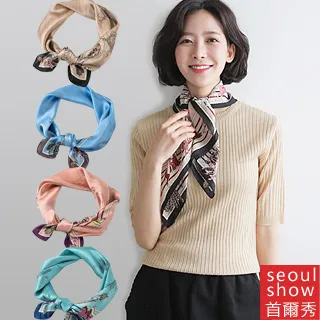seoul show首爾秀 馬蹄圖案方領巾仿真蠶絲緞面頭巾雪紡絲巾 歷史價格詳細信息