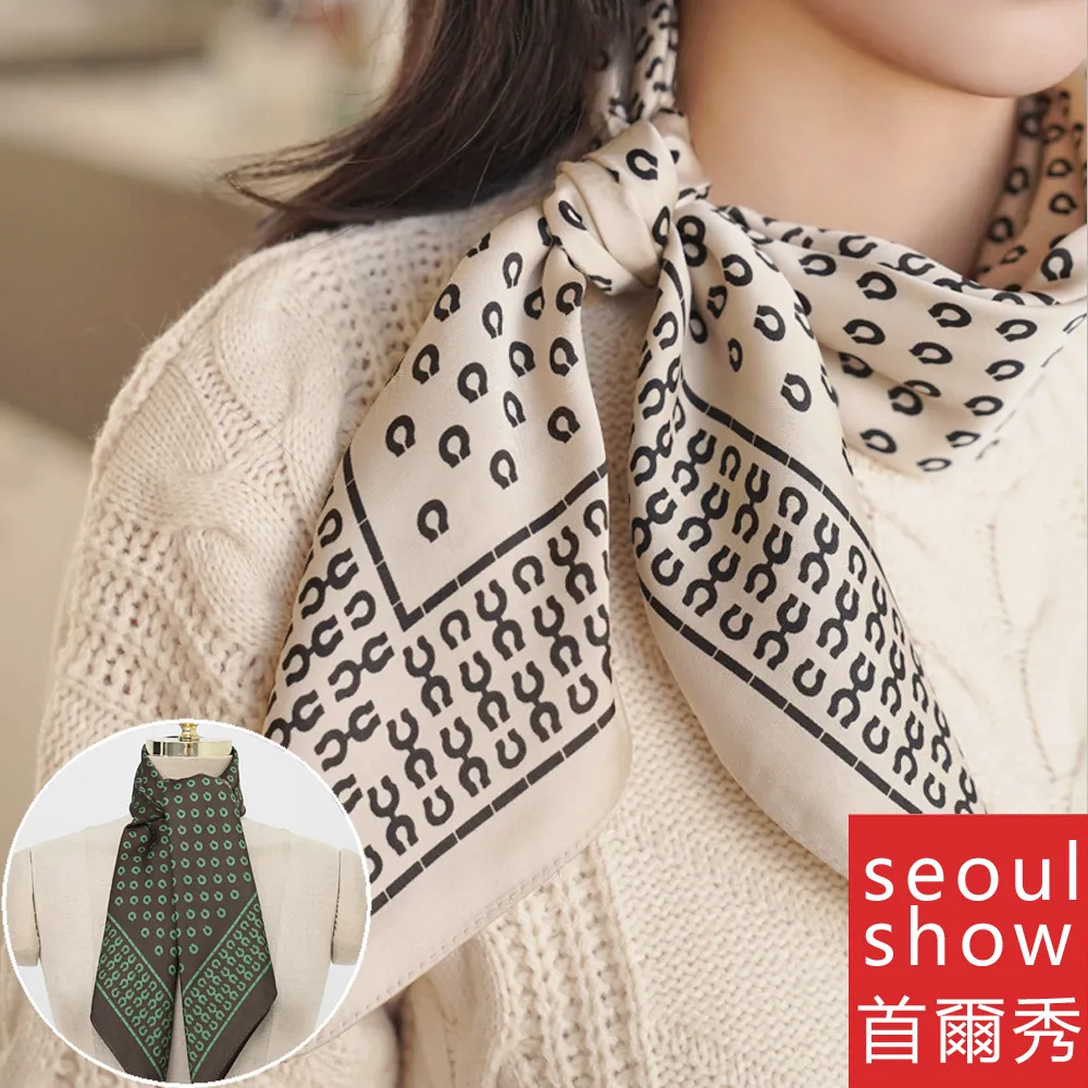 seoul show首爾秀 馬蹄圖案方領巾仿真蠶絲緞面頭巾雪紡絲巾 歷史價格詳細信息