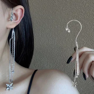 Charme 韓國流行時尚 水晶鑽鍊條不對稱設計耳骨夾耳環 金色 歷史價格詳細信息