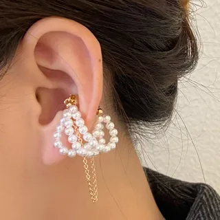 Charme 韓國流行時尚 水晶鑽鍊條不對稱設計耳骨夾耳環 金色 歷史價格詳細信息