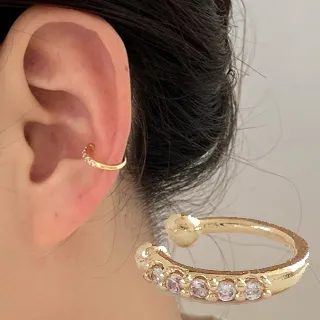 Charme 韓國流行時尚 水晶鑽鍊條不對稱設計耳骨夾耳環 金色 歷史價格詳細信息