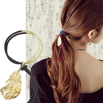 Charme 韓國流行 撞色垂墜金色羽毛流蘇髮圈紅色 歷史價格詳細信息