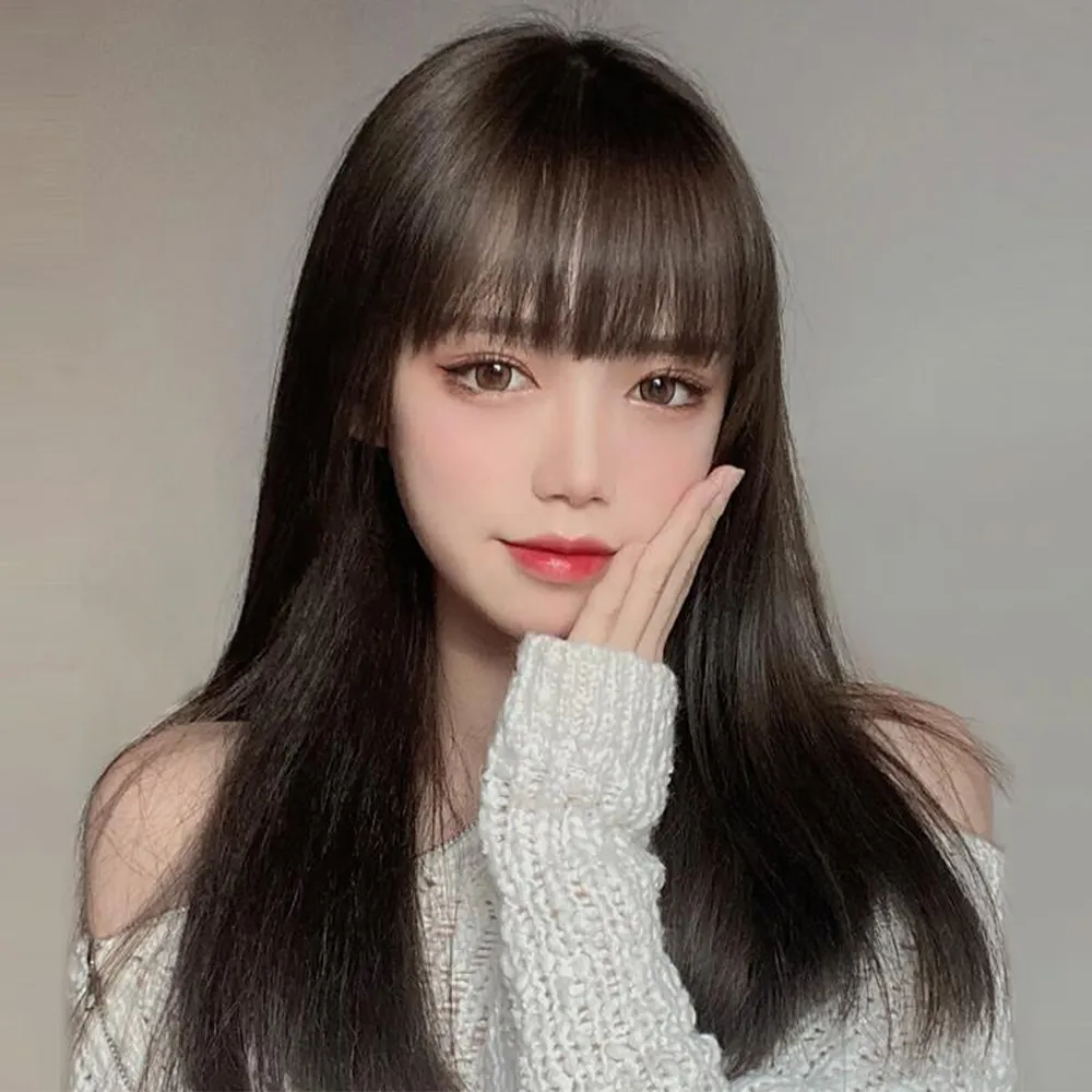 【幸福揚邑】明星韓風齊瀏海修臉長直髮網紅造型女整頂假髮 歷史價格詳細信息