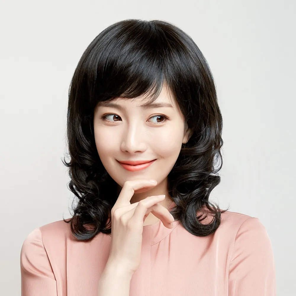 【幸福揚邑】斜瀏海中長捲髮網紅網美自拍直播約會造型顯瘦梨花頭大波浪女整頂假髮 歷史價格詳細信息