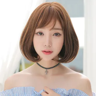 【幸福揚邑】梨花頭甜美可愛齊瀏海中長微卷髮美拍直播造型必備女用整頂假髮-淺棕 歷史價格詳細信息