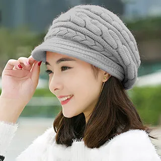 【幸福揚邑】麻花針織毛線帽防風保暖加絨貝蕾帽兔毛帽-灰 歷史價格詳細信息