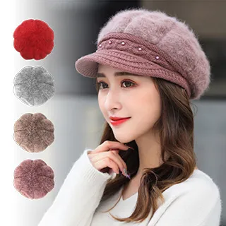 【幸福揚邑】保暖加絨護耳防風針織貝蕾帽蝴蝶結兔毛帽-淺灰 歷史價格詳細信息