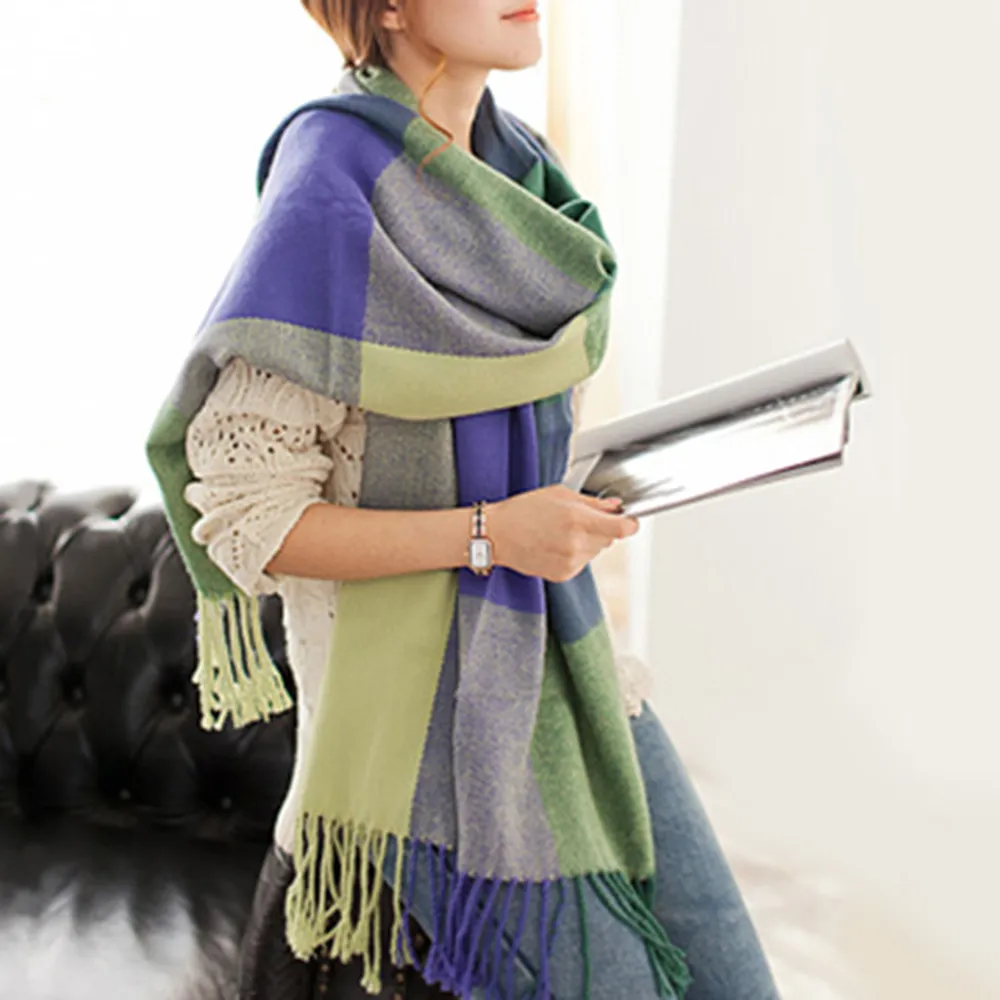 【幸福揚邑】羊絨質感格紋保暖圍巾/披肩(4款可選) 歷史價格詳細信息