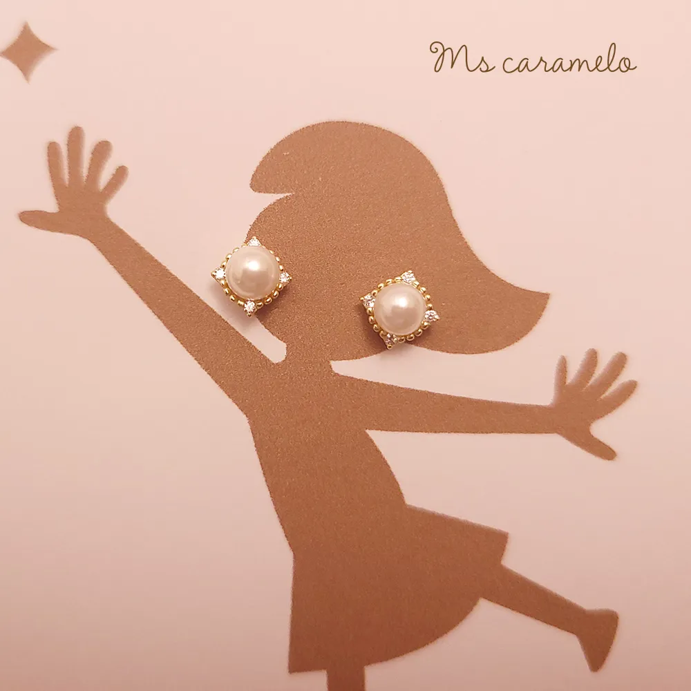 【焦糖小姐 Ms caramelo】925純銀 貝珠耳環 鋯石耳環 歷史價格詳細信息