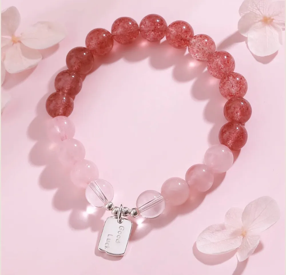 【焦糖小姐 Ms caramelo】草莓晶水晶手鍊 草莓粉晶&灰月光石 少女心 歷史價格詳細信息