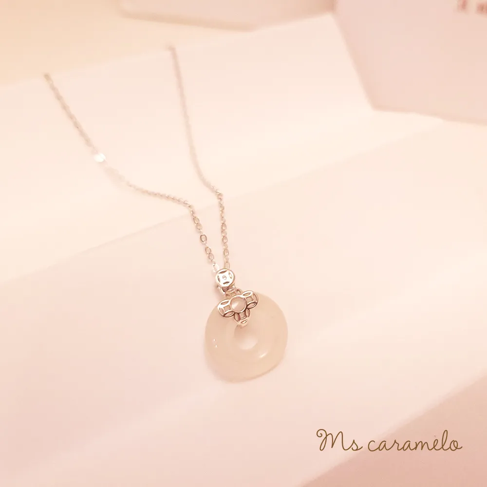 【焦糖小姐 Ms caramelo】925純銀 鋯石+和田玉石 銅錢鋯石項鍊 歷史價格詳細信息