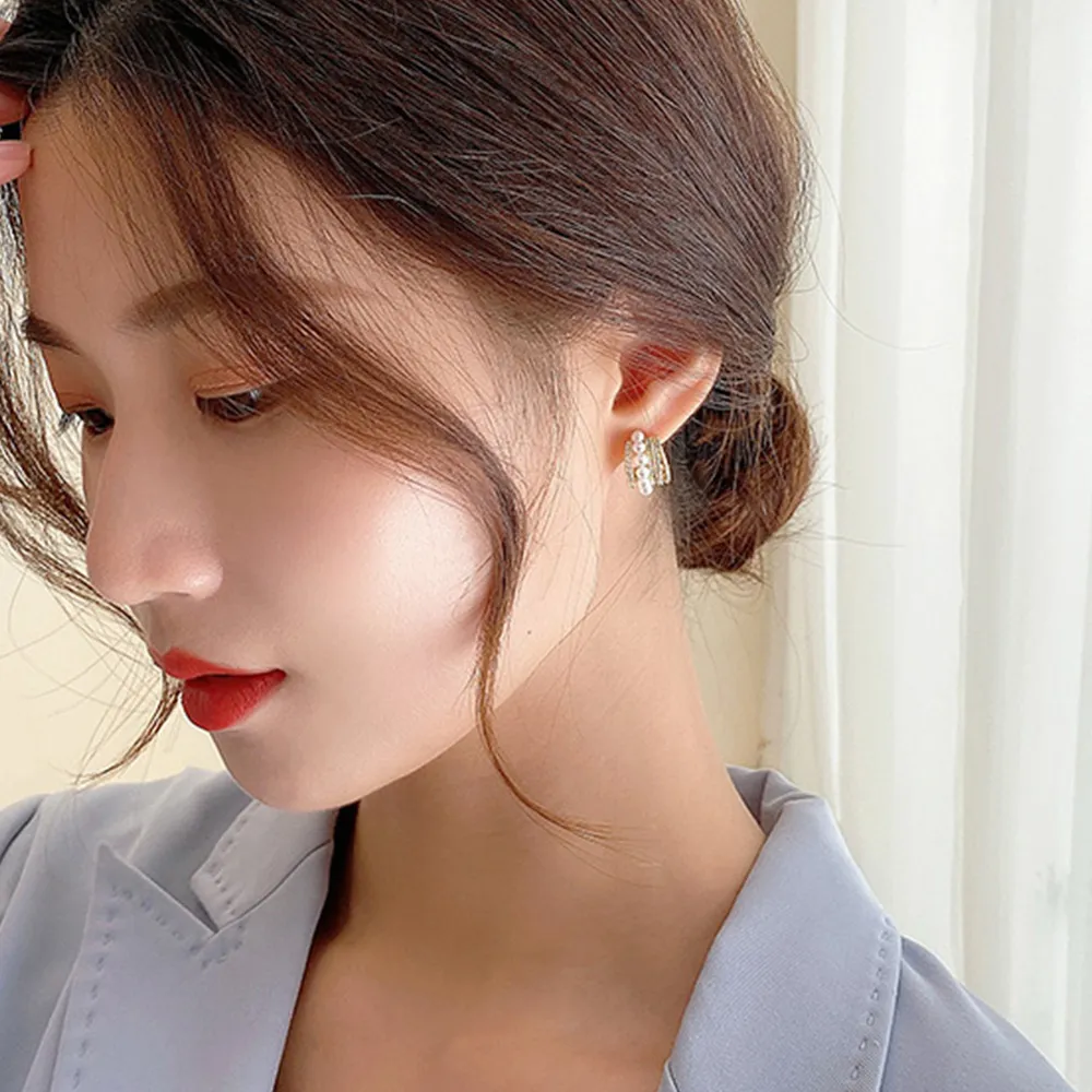 【Quenby】925純銀 C形鋯石珍珠氣質風耳環(耳針/飾品/配件) 歷史價格詳細信息