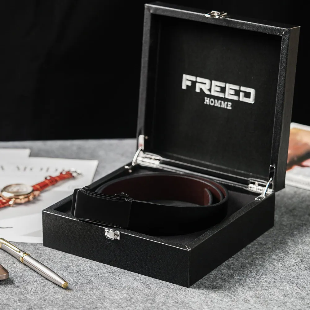 【FREED】簡約都市金屬G商務休閒頭層牛皮自動皮帶 - 黑色 歷史價格詳細信息