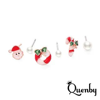 【Quenby】簡約迷小巧聖誕老公公雪花麋鹿搭珍珠耳釘/耳環-6件組(耳針/飾品/配件) 歷史價格詳細信息