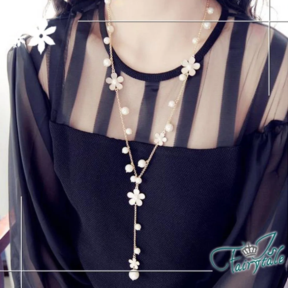 【伊飾童話】優雅白花＊垂墬珍珠長鍊 歷史價格詳細信息