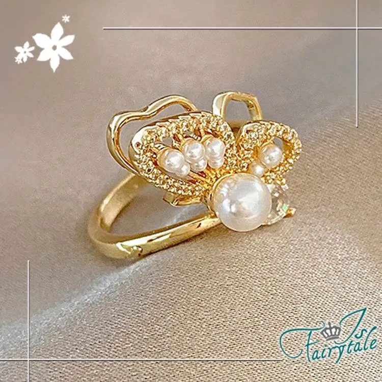 珍珠蝴蝶戒指女法式輕奢復古高級感氣質女生網紅食指指環可調節 歷史價格詳細信息