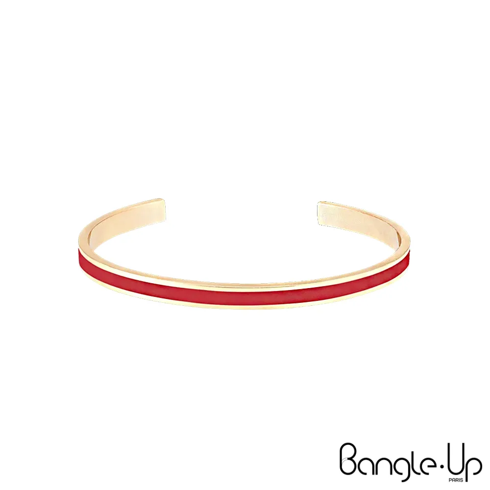 【法國 Bangle Up】閃電波紋琺瑯鍍金開口手環-歌劇紅 歷史價格詳細信息