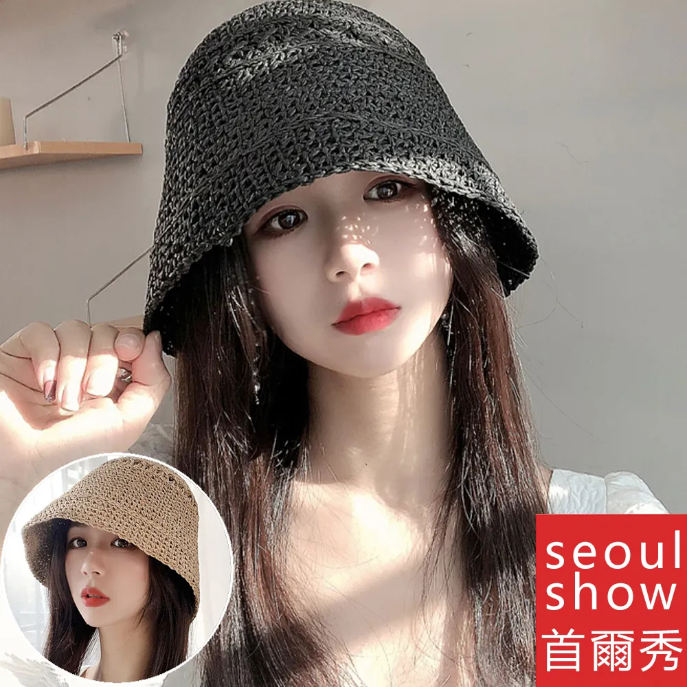 seoul show首爾秀 手工韓版蕾絲綁帶可折疊草帽優質纖維素紙草遮陽帽 歷史價格詳細信息