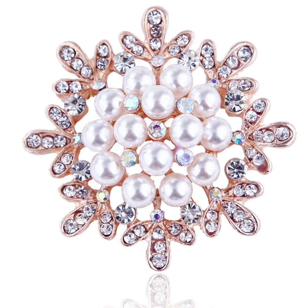 【ANGEL】氣質雪花珍珠水鑽玫瑰金胸針別針(玫瑰金) 歷史價格詳細信息