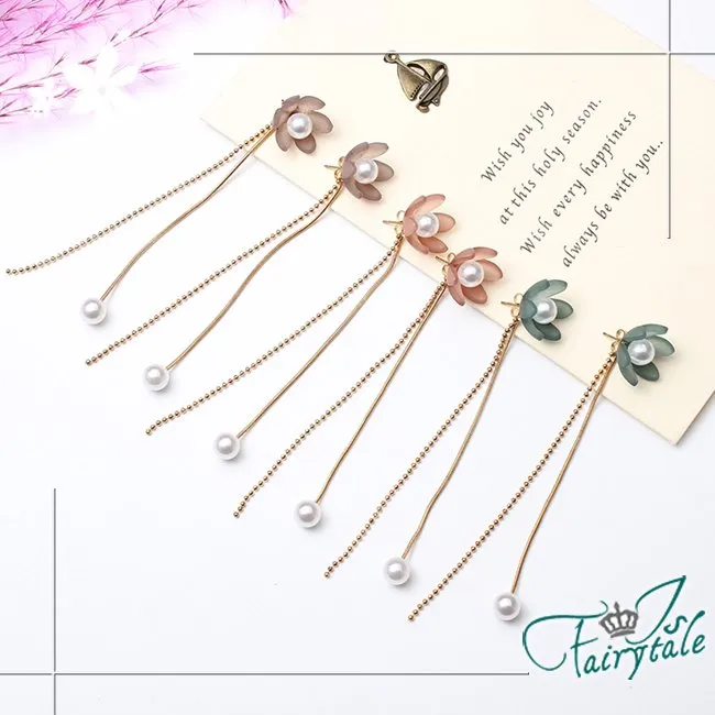 【伊飾童話】流蘇珍珠＊垂墜風兩面穿搭S925銀針耳環 歷史價格詳細信息