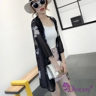 【Decoy】雪紡印花＊七分袖防曬輕薄罩衫外套/藍色海棠 歷史價格詳細信息