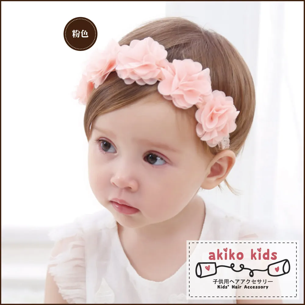 【akiko kids】甜美蕾絲3朵花造型0.3-18個月寶寶髮帶 -淺粉紅 歷史價格詳細信息