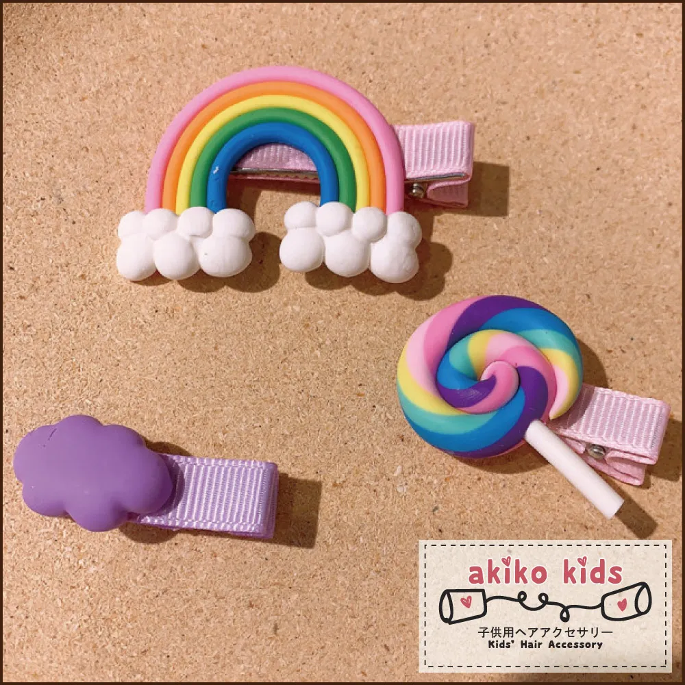 【akiko kids】Sunny Girl可愛彩虹棒棒糖造型兒童髮夾三件組 歷史價格詳細信息