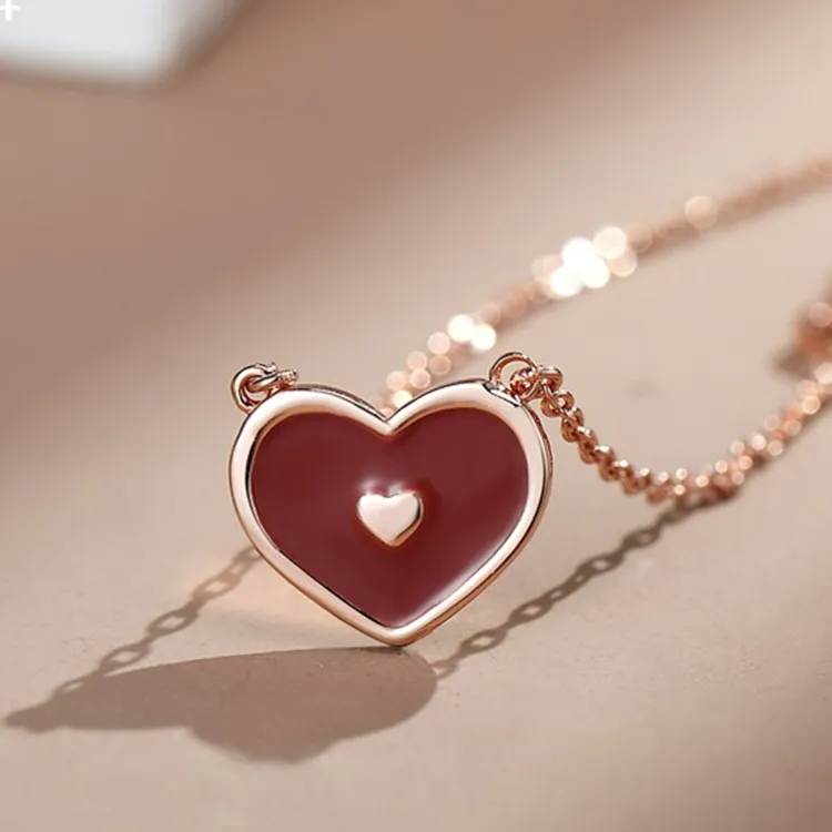 S925純銀心形紅剛玉鑲鋯石吊墜女氣質輕奢大方掛飾 歷史價格詳細信息