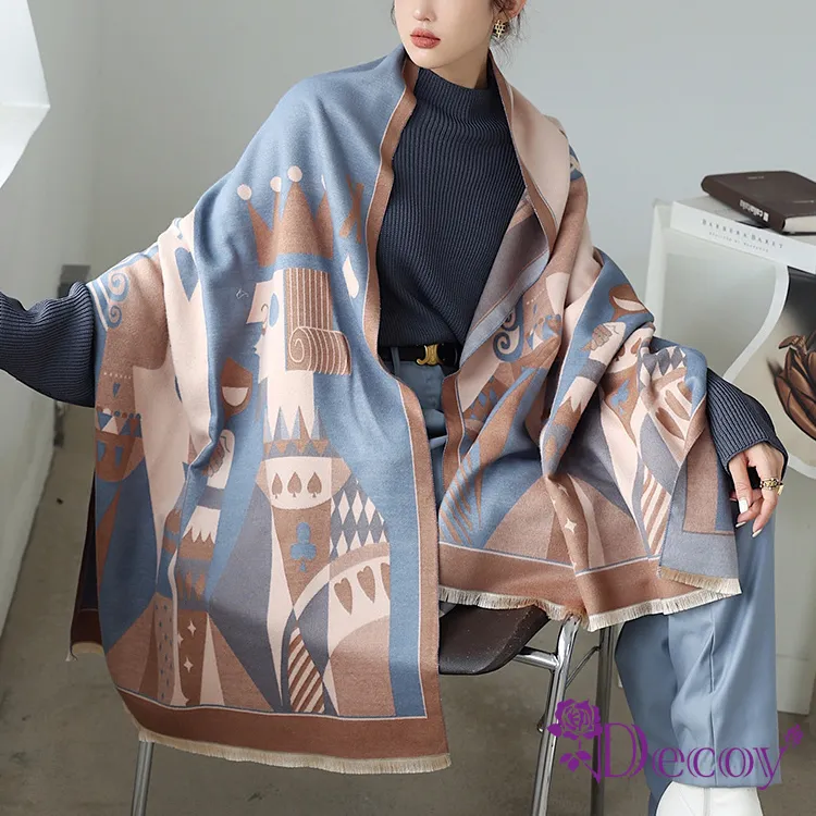 【Decoy】撞色木馬＊菱格加大流蘇披肩圍巾/顏色可選 歷史價格詳細信息