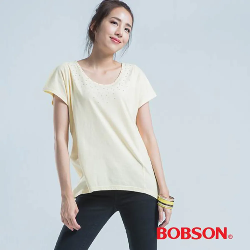 BOBSON 半透橫條寬版上衣-黃色23084-31 歷史價格詳細信息
