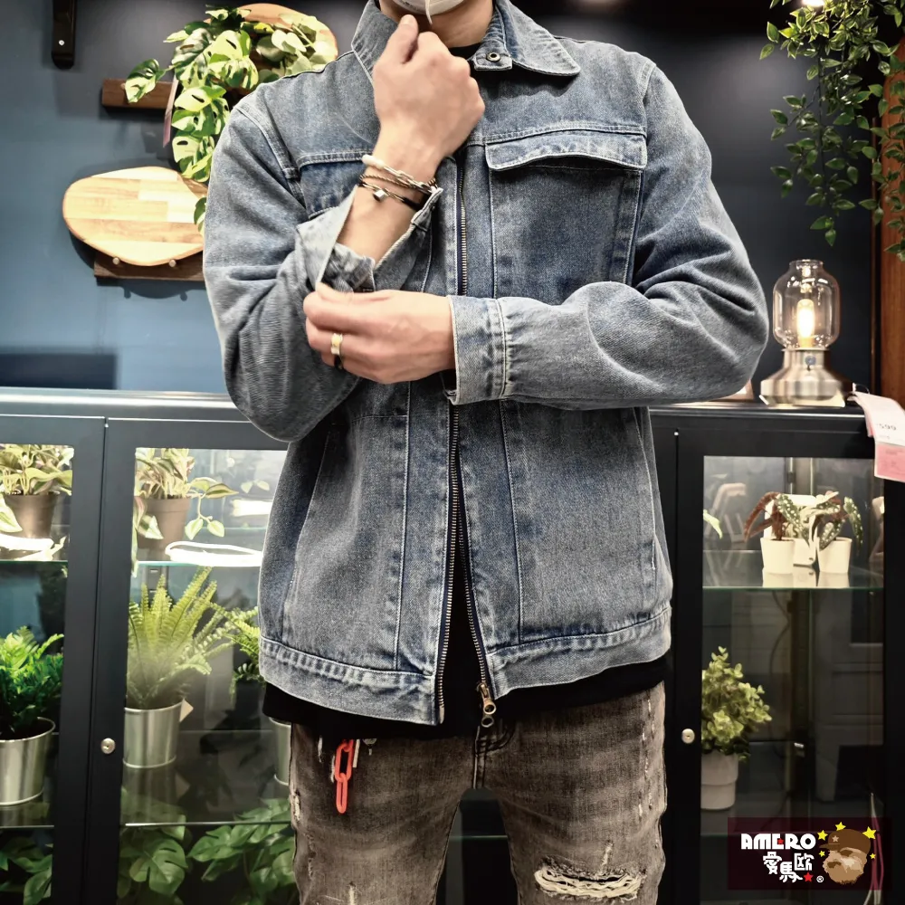 【AMERO】男女裝 休閒牛仔外套 高磅 復古 水洗 合身版型 騎士風 情侶款 歷史價格詳細信息