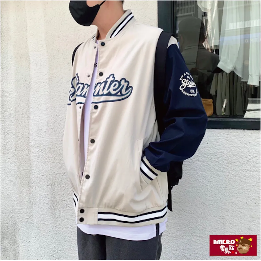 【AMERO】男裝 女裝 長袖棒球外套 美式風格 接袖印花 情侶裝 歷史價格詳細信息