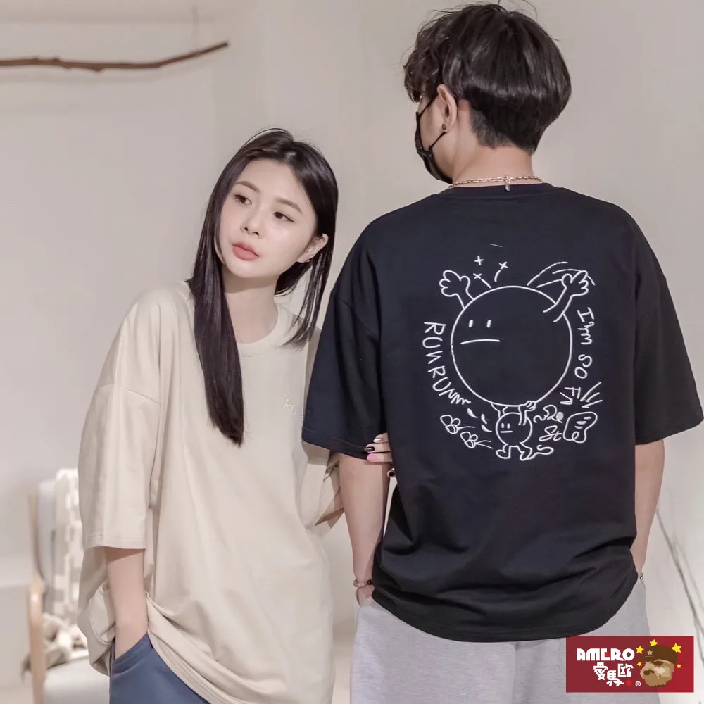 【AMERO】男裝 女裝 圓領 T恤 電繡隨身聽人物印花 寬鬆 落肩 情侶裝 歷史價格詳細信息