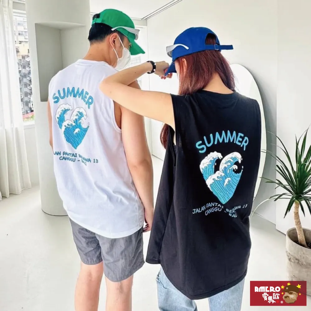 【AMERO】男裝 女裝 圓領 寬肩背心 無袖 衝浪風格印花 寬鬆 情侶裝 歷史價格詳細信息