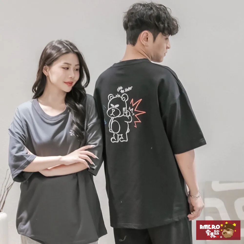 【AMERO】男裝 女裝 圓領 T恤 質感熊繡花 寬鬆 落肩 情侶裝 價格比較,價格查詢,歷史價格詳細信息