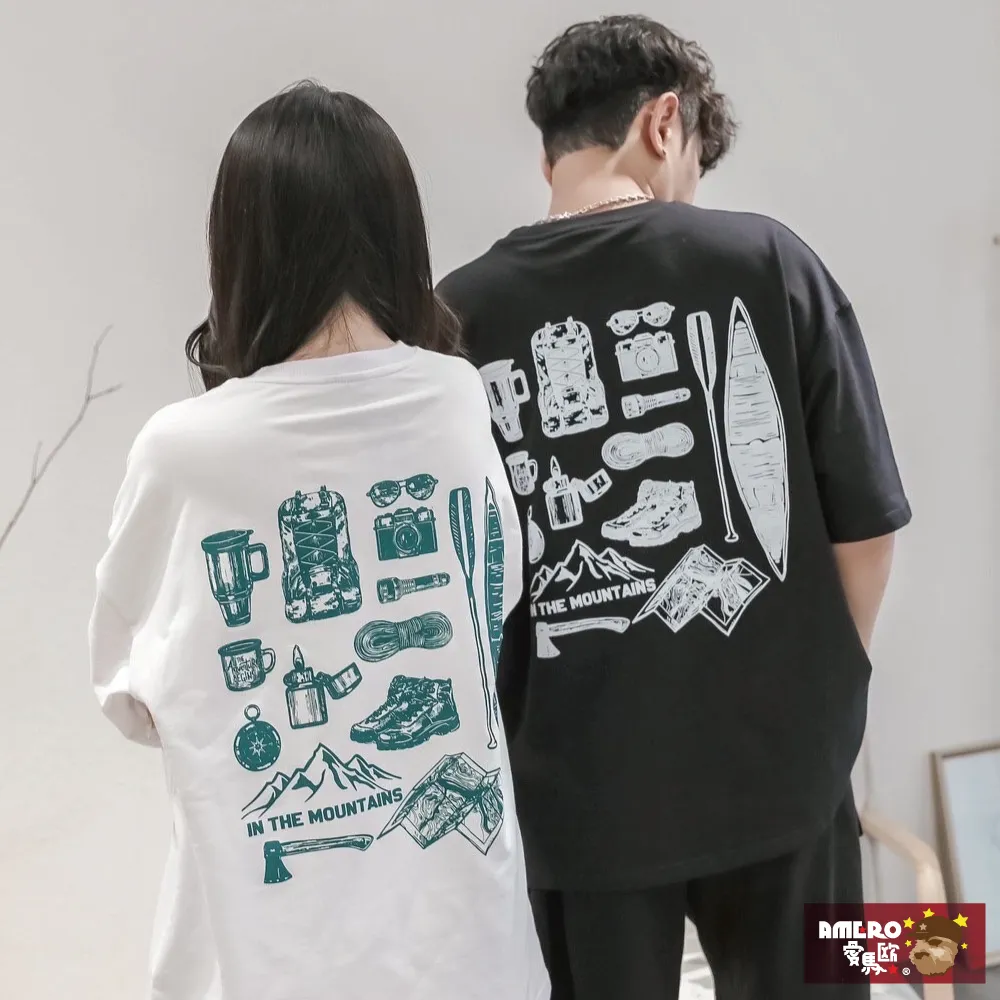 【AMERO】男裝 女裝 圓領 T恤 手繪滑板男孩印花 寬鬆 落肩 情侶裝 歷史價格詳細信息