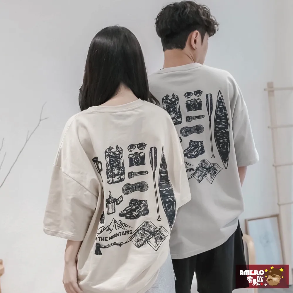 【AMERO】男裝 女裝 圓領 T恤 手繪滑板男孩印花 寬鬆 落肩 情侶裝 歷史價格詳細信息