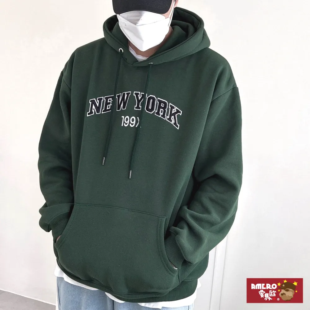 【AMERO】男裝 女裝 美式復古 長袖刷毛帽Ｔ 英文字印花 寬鬆 落肩 情侶裝 歷史價格詳細信息