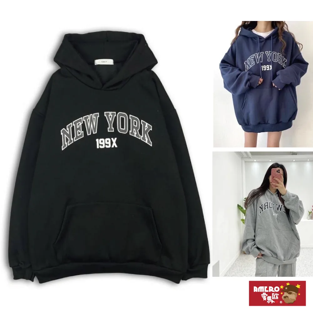 【AMERO】男裝 女裝 美式復古 長袖刷毛帽Ｔ 英文字印花 寬鬆 落肩 情侶裝 歷史價格詳細信息
