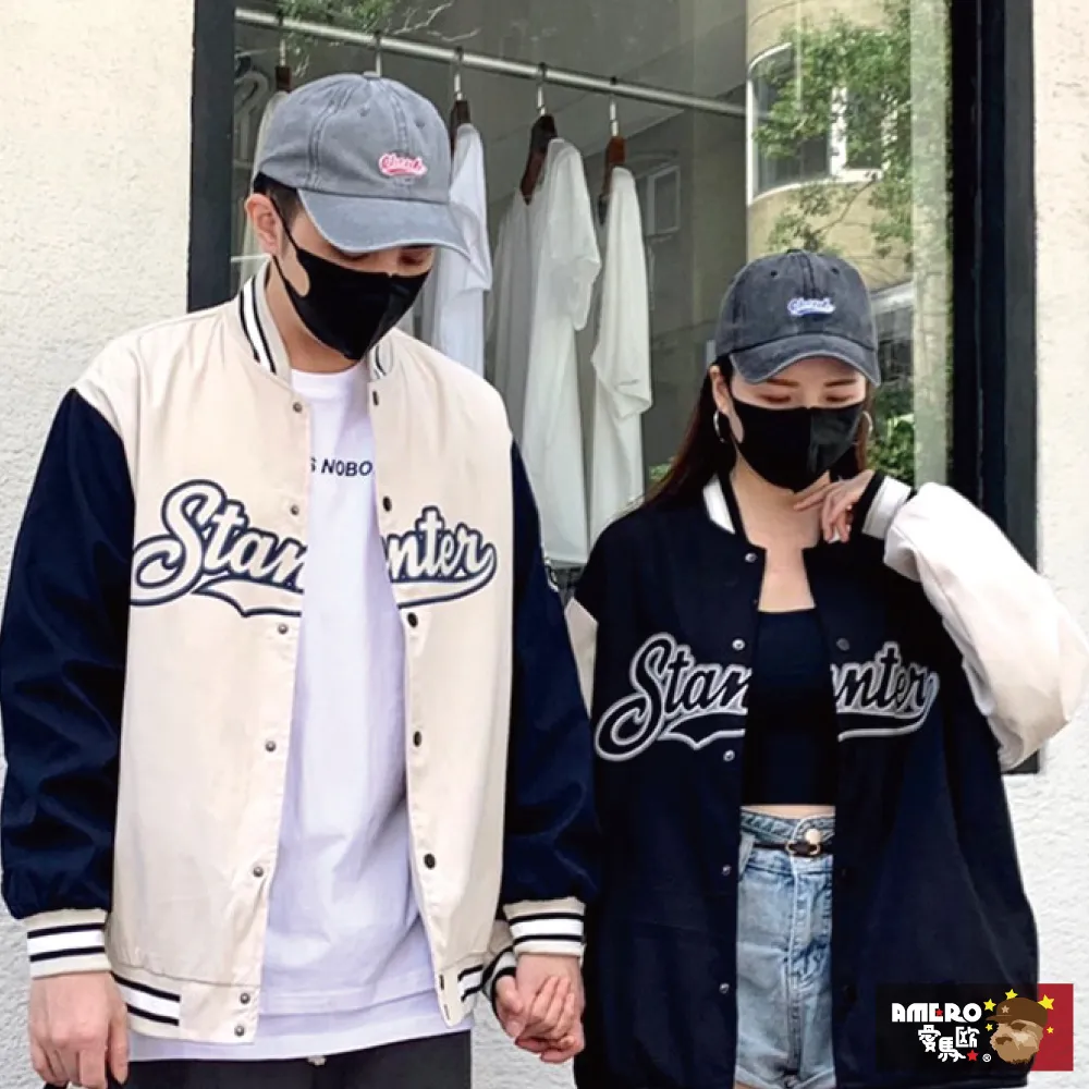 【AMERO】男裝 女裝 長袖棒球外套 美式風格 接袖印花 情侶裝 歷史價格詳細信息
