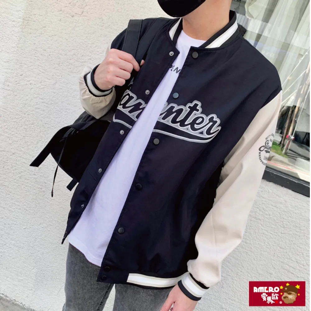 【AMERO】男裝 女裝 長袖棒球外套 美式風格 接袖印花 情侶裝 歷史價格詳細信息