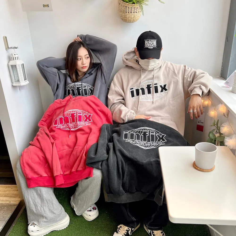 【AMERO】男裝 女裝 長袖連帽Ｔ恤 泰迪熊毛 刷漆英文 寬鬆 落肩 情侶裝 歷史價格詳細信息