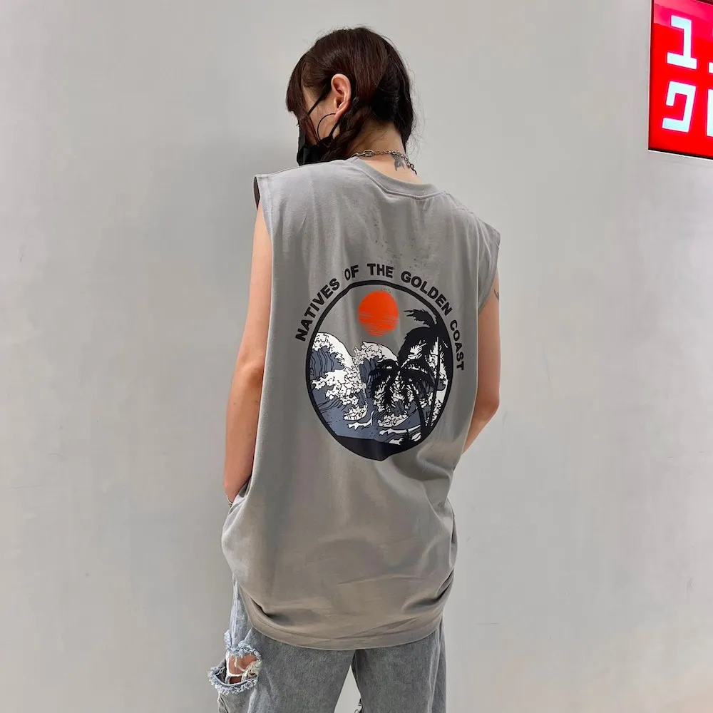 【AMERO】男女款 圓領無袖背心 海波浪浮世繪印花 寬鬆版型 情侶裝 歷史價格詳細信息