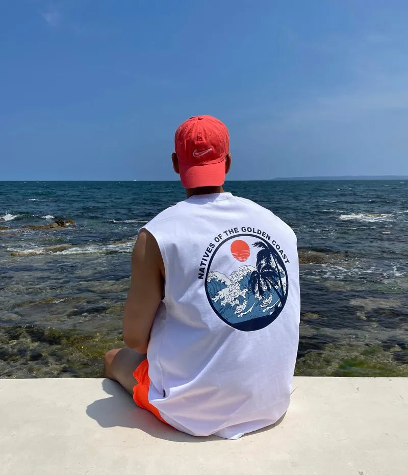 【AMERO】男女款 圓領無袖背心 海波浪浮世繪印花 寬鬆版型 情侶裝 歷史價格詳細信息