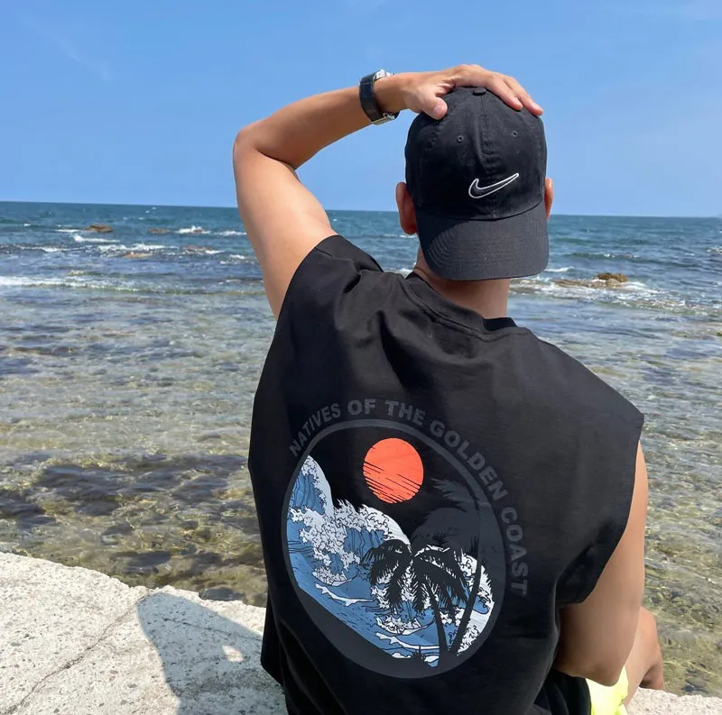 【AMERO】男女款 圓領無袖背心 海波浪浮世繪印花 寬鬆版型 情侶裝 歷史價格詳細信息