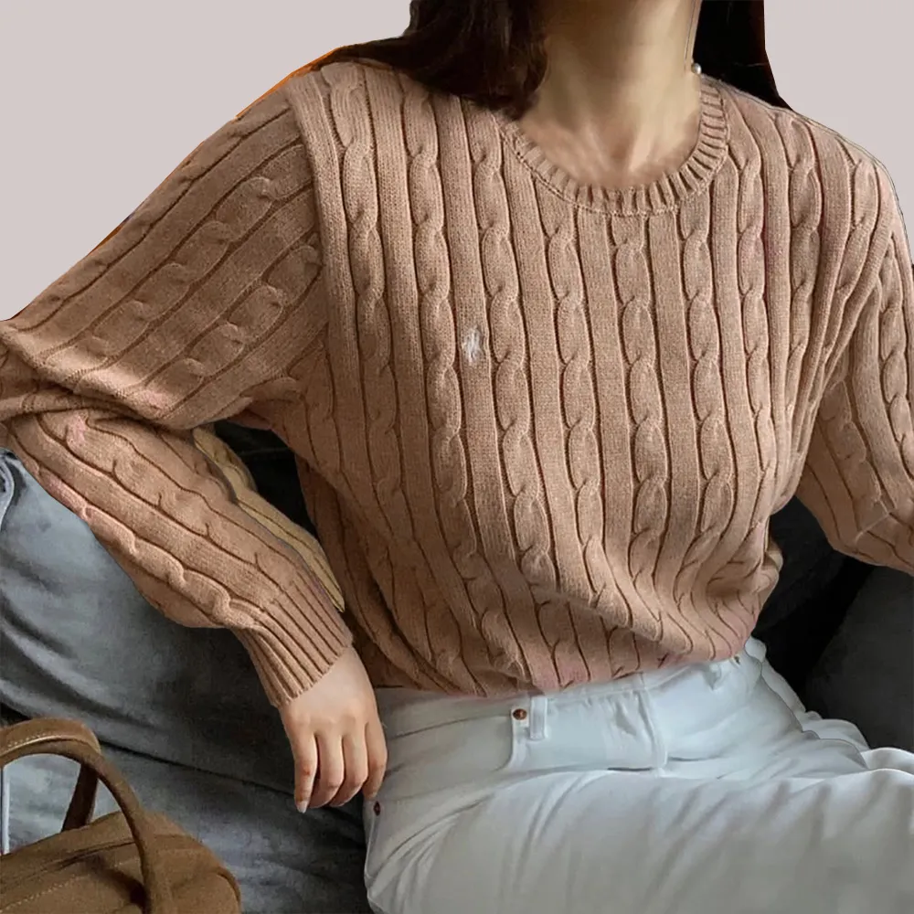 Polo Ralph Lauren RL 熱銷圓領刺繡小馬純棉麻花針織毛衣-燕麥色 歷史價格詳細信息