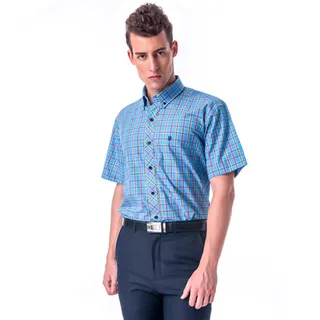 【金安德森】藍紅白格紋黑釘釦短袖襯衫 歷史價格詳細信息